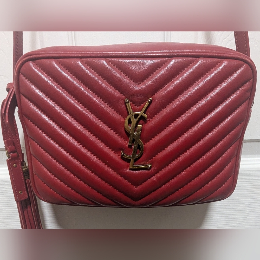 Saint Laurent Lou Camera Bag Matelasse Chevron Leather Small Red - Picture 3 of 10